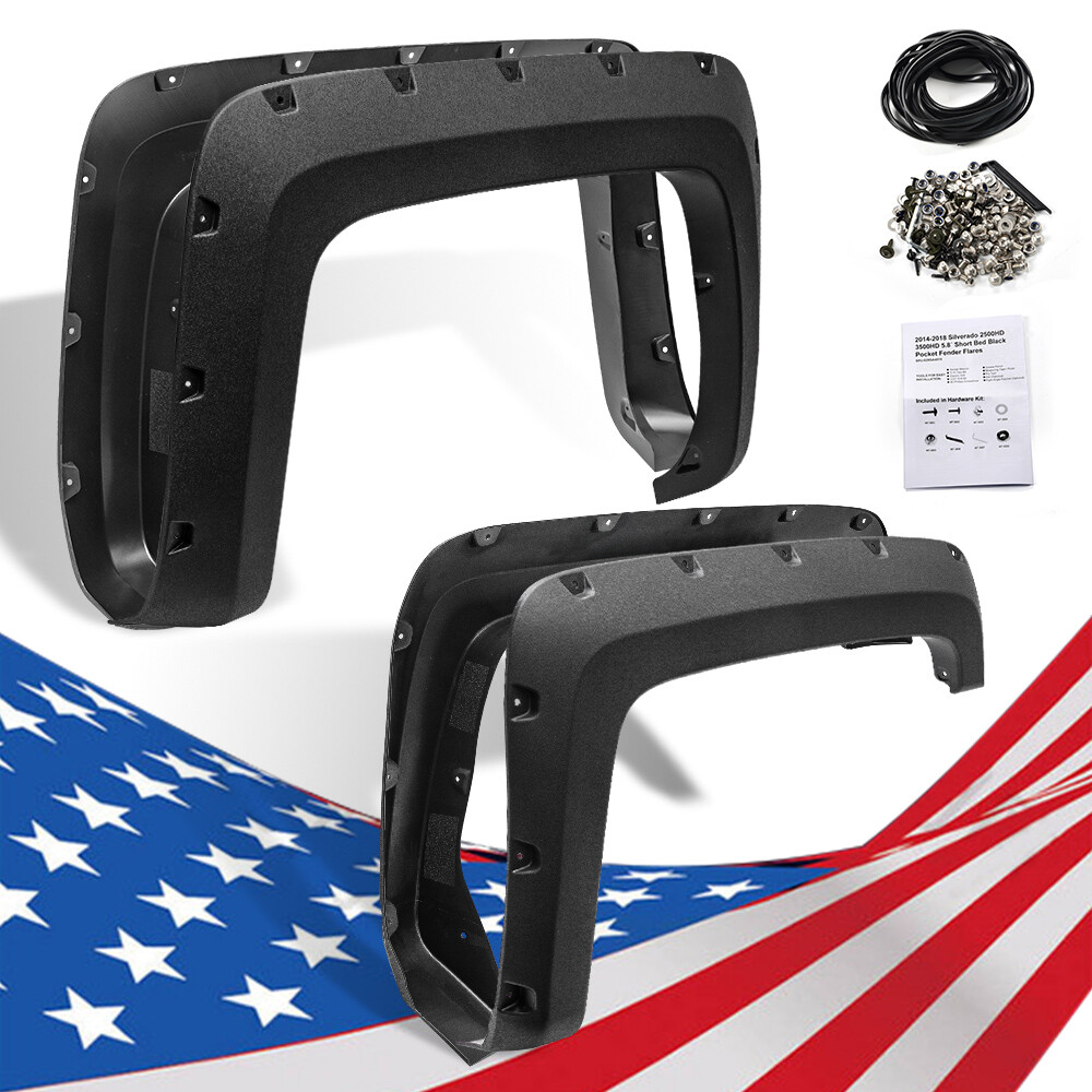 Pocket Rivet Wheel Fender Flares Texture Fits 14-18 Chevy Silverado 6.5' 8' Bed