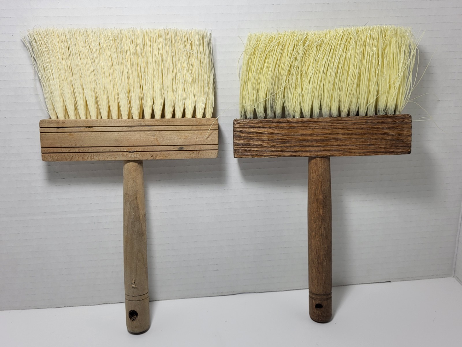 Set Of 2 Vintage Large Paint Wallpaper Masonry Brushes Wood Handles 10" L