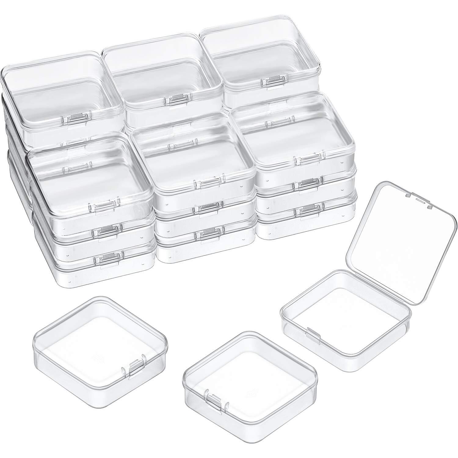 24 Pack Small Clear Plastic Beads Storage Box with Lids, 2.5x2.5.0.8 Inches