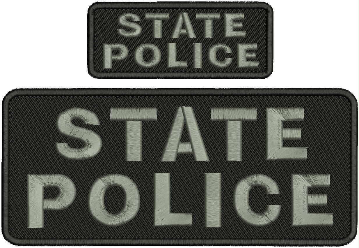 STATE POLICE EMBROIDERY PATCH 4X10 AND 2X5HOOK ON BACK BLK/GRAY