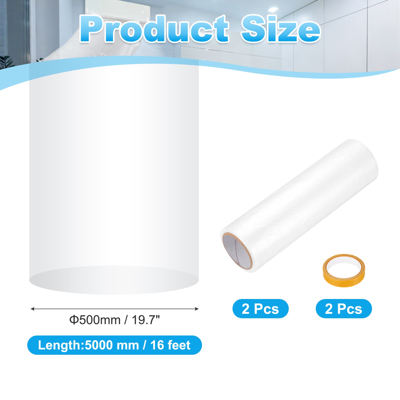 2Pcs 5M/16FT Air Conditioner Blowing Bag Flexible Extended Pipe Bag with Tape