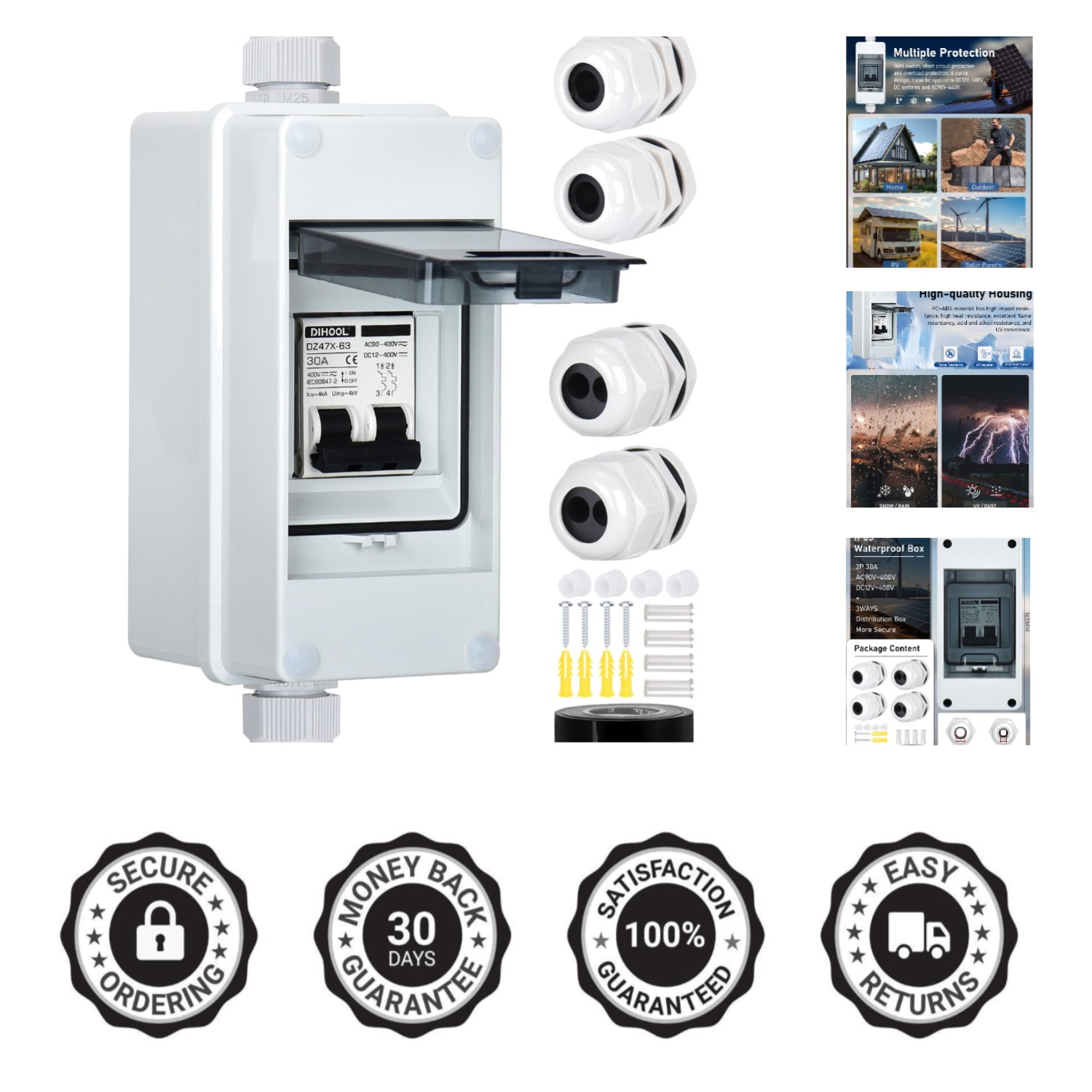 Non-Polarized 30 Amp Dual Pole Circuit Breaker with  Protection for Safety