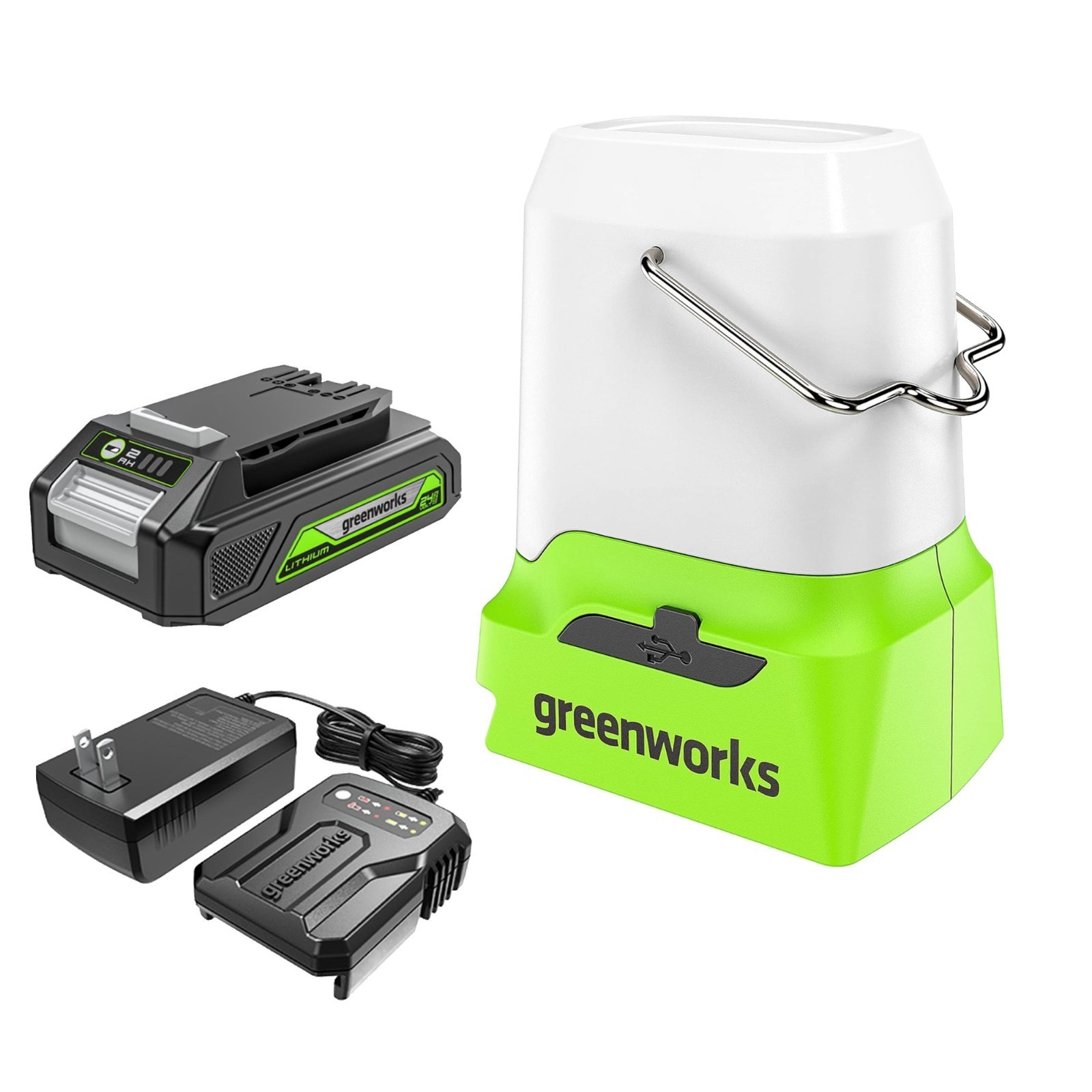 Greenworks 24V Lantern 500 Lumens Camping Light with 2Ah Battery and 2A Charger
