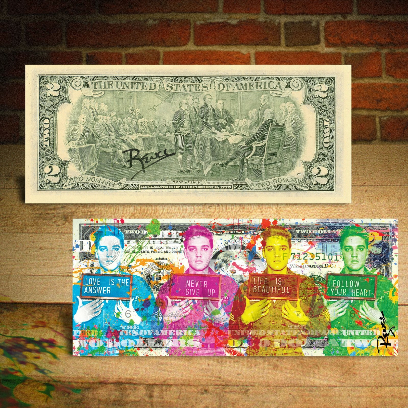 ELVIS PRESLEY Polychromatic Multi-Image Signs U.S. $2 Bill HAND-SIGNED by Rency