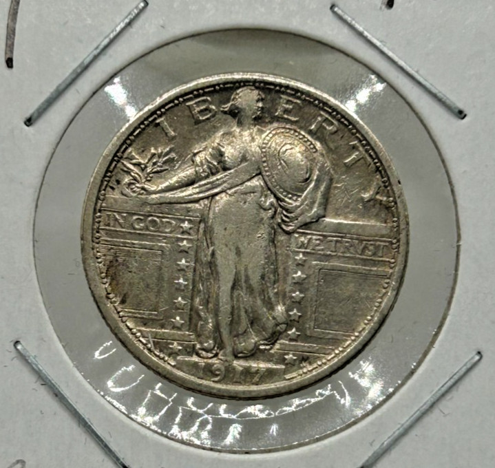 1917 T-1 25c Type 1 Standing Liberty Quarter. Attractive Circulated Example! [La