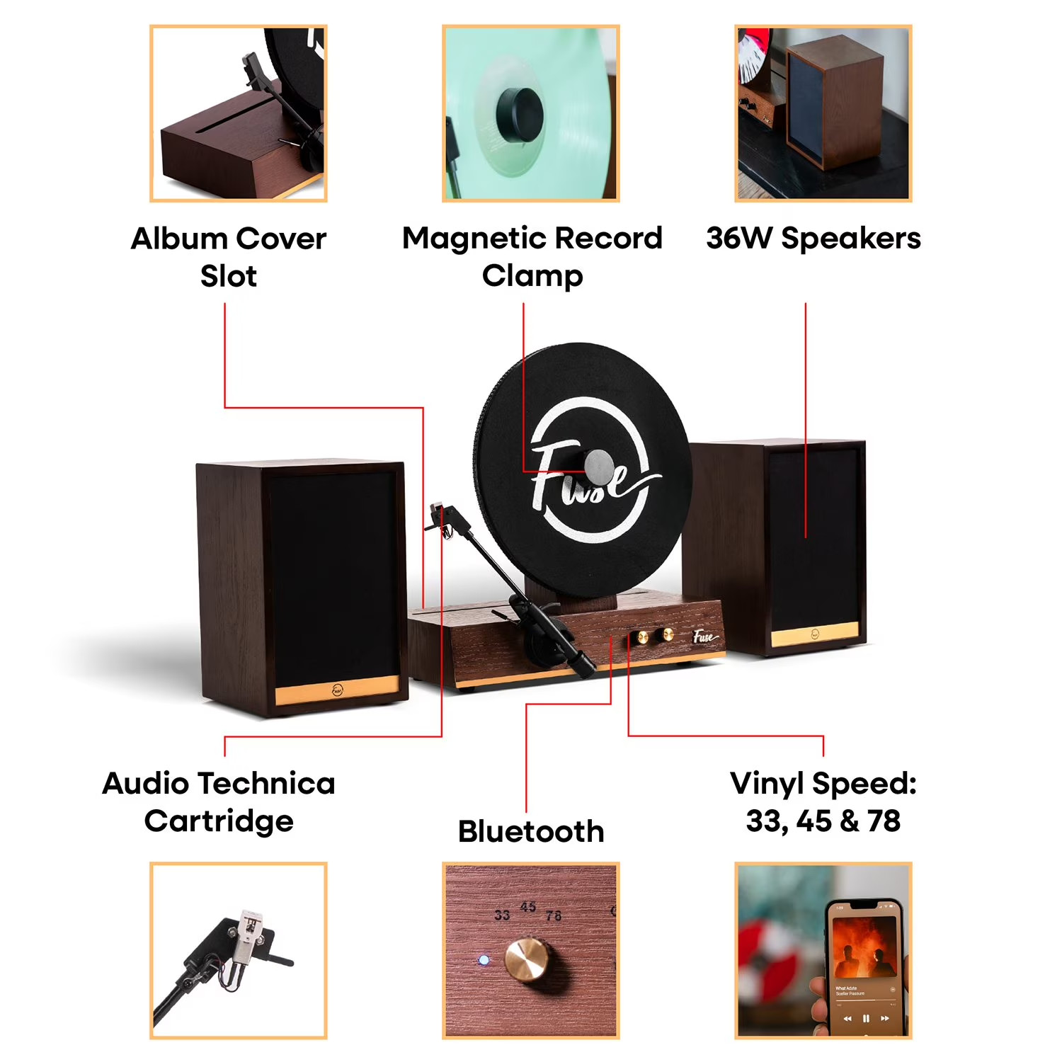 Fuse Audio GLD Vertical Record Player with Speakers