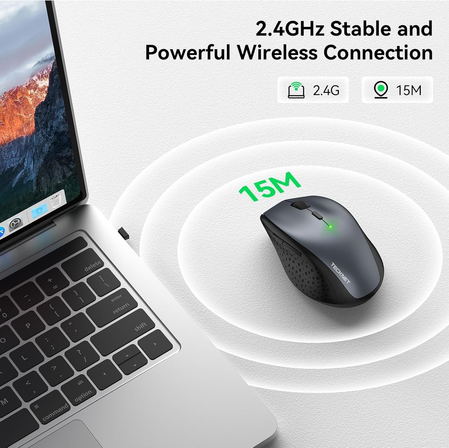 TECKNET Wireless Mouse, 2.4Ghz USB 4800DPI Silent Click Ergonimic gray