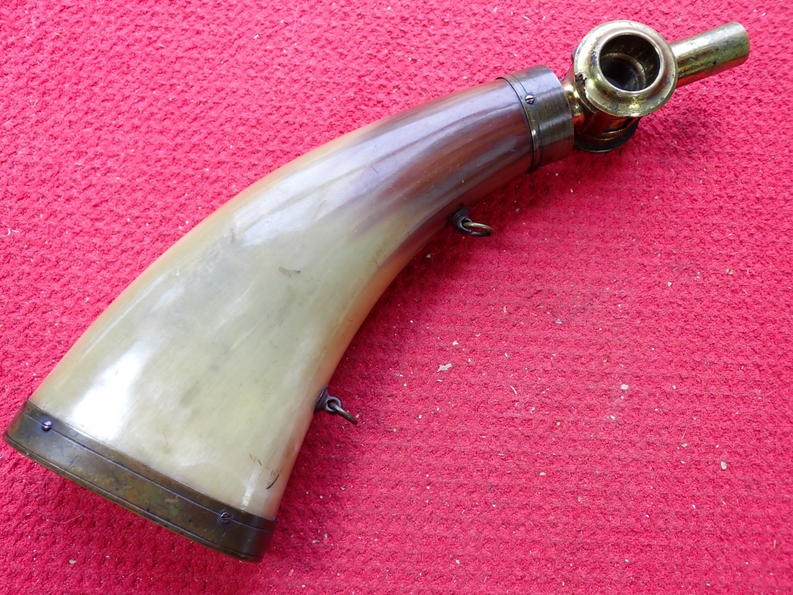 Antique Pressed Horn Adjustable Spout Powder Flask
