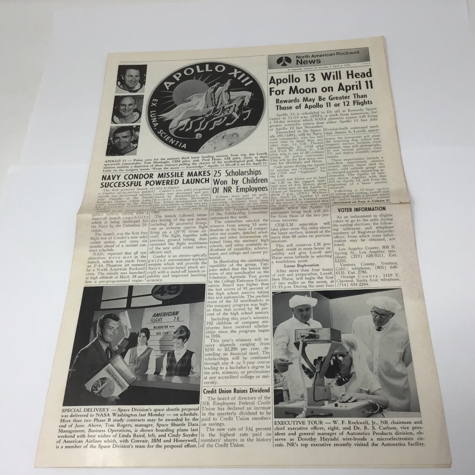 vintage 1970 North American Rockwell News, Apollo XIII number 7