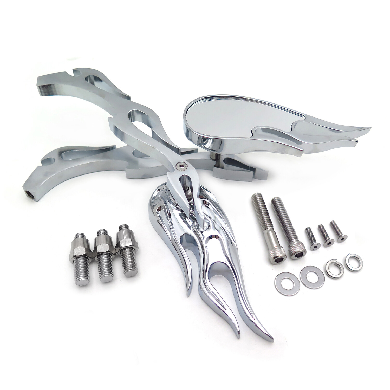 Chrome New Billet Custom Running Mirrors For Harley Dyna Wide Glide Flame Style