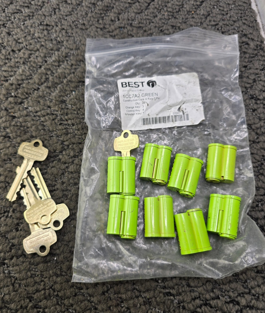(QTY 8) Best 1CC7A2 Green 7-Pin SFIC Construction Core Cylinders "A" Keyway