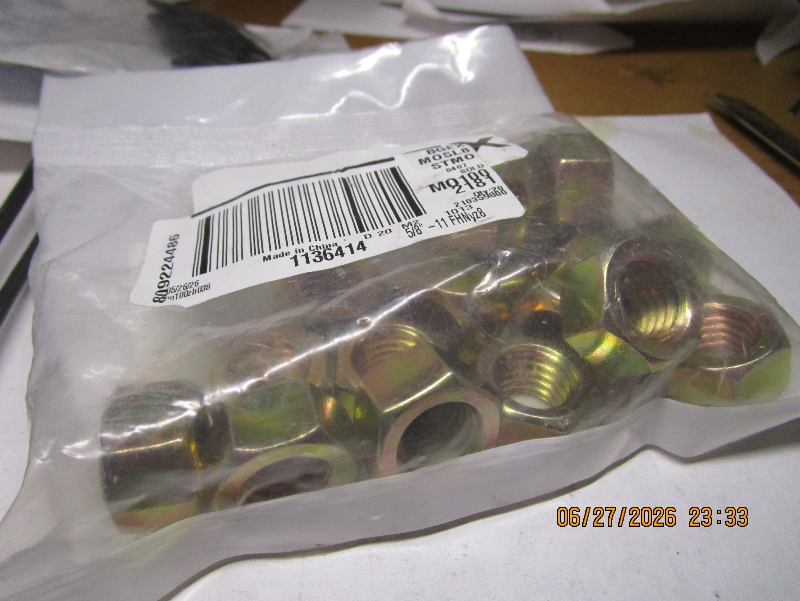 5/8"-11 Yellow Zinc Finish Grade 8 Finished Hex Nut QTY 20