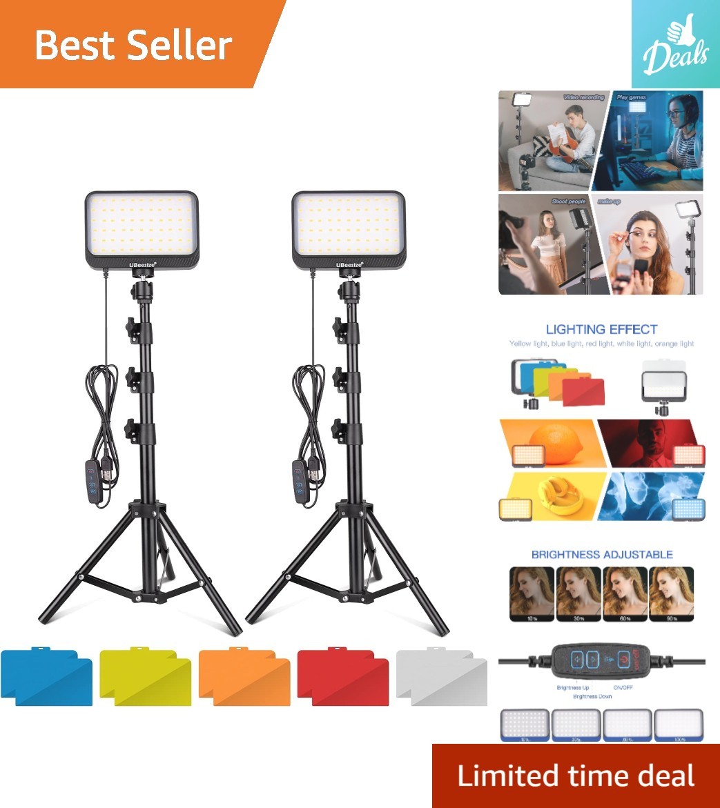 Professional LED Video Light Kit: 2 Pcs Dimmable and Adjustable with 5 Filters