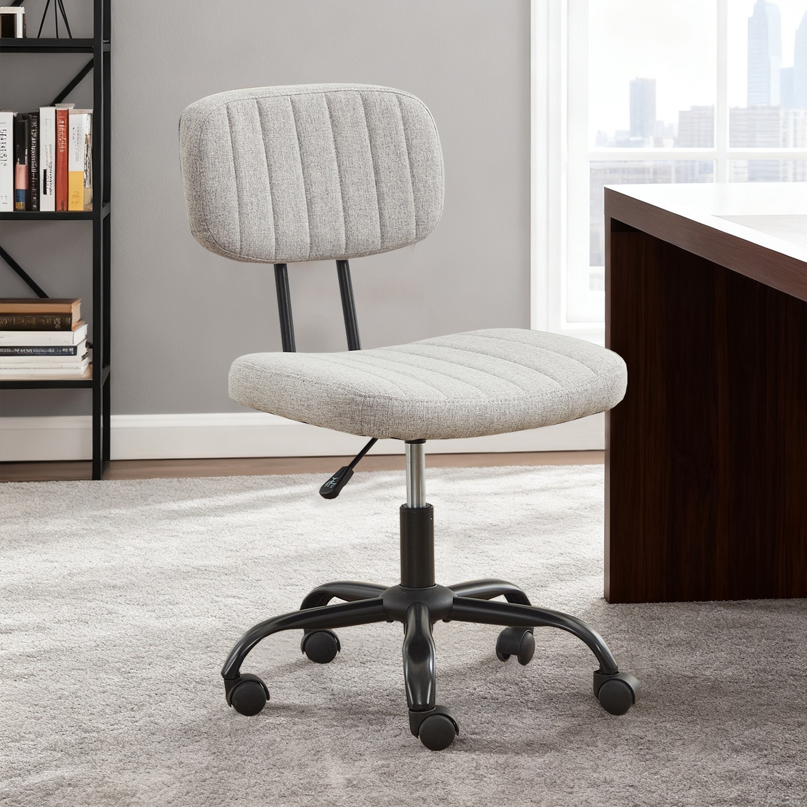 Home Office Desk Chair Comfy Armless Vanity Rolling Swivel Task Chair with Wheel
