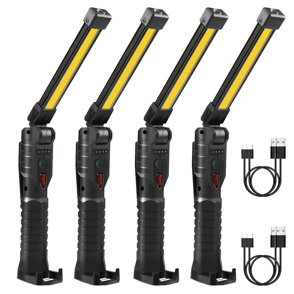 2/4Pcs Super Bright USB Rechargeable COB LED Work Light Flashlight Folding Torch