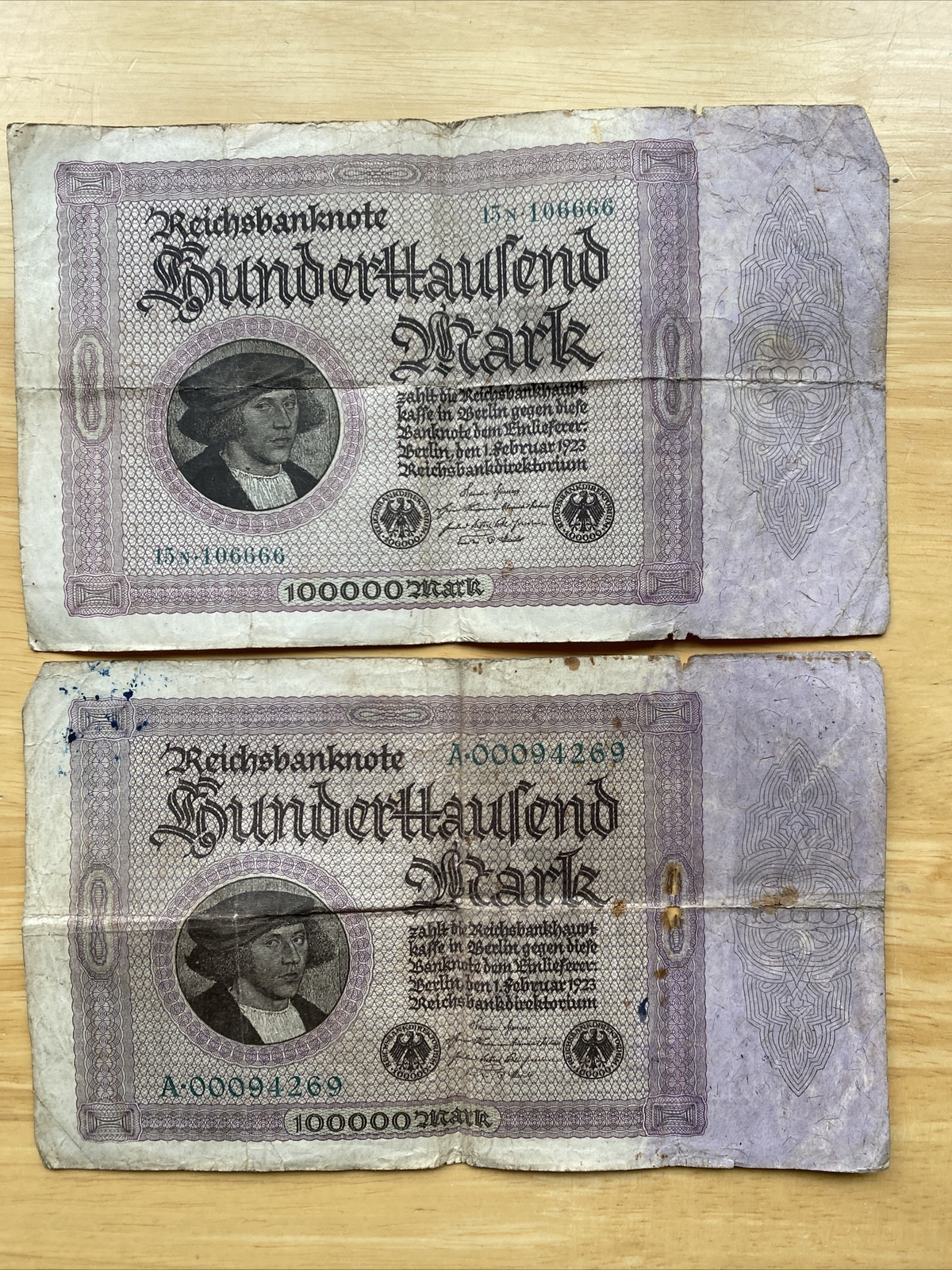 2x GERMANY - 100.000 MARK -1923 - USED