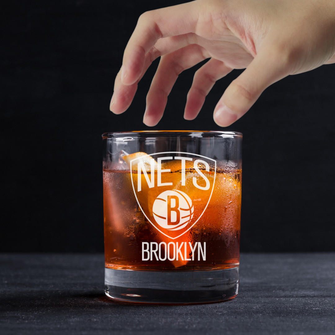 Custom Engraved Brooklyn Nets Whiskey Glass - 11 oz Rocks Glass