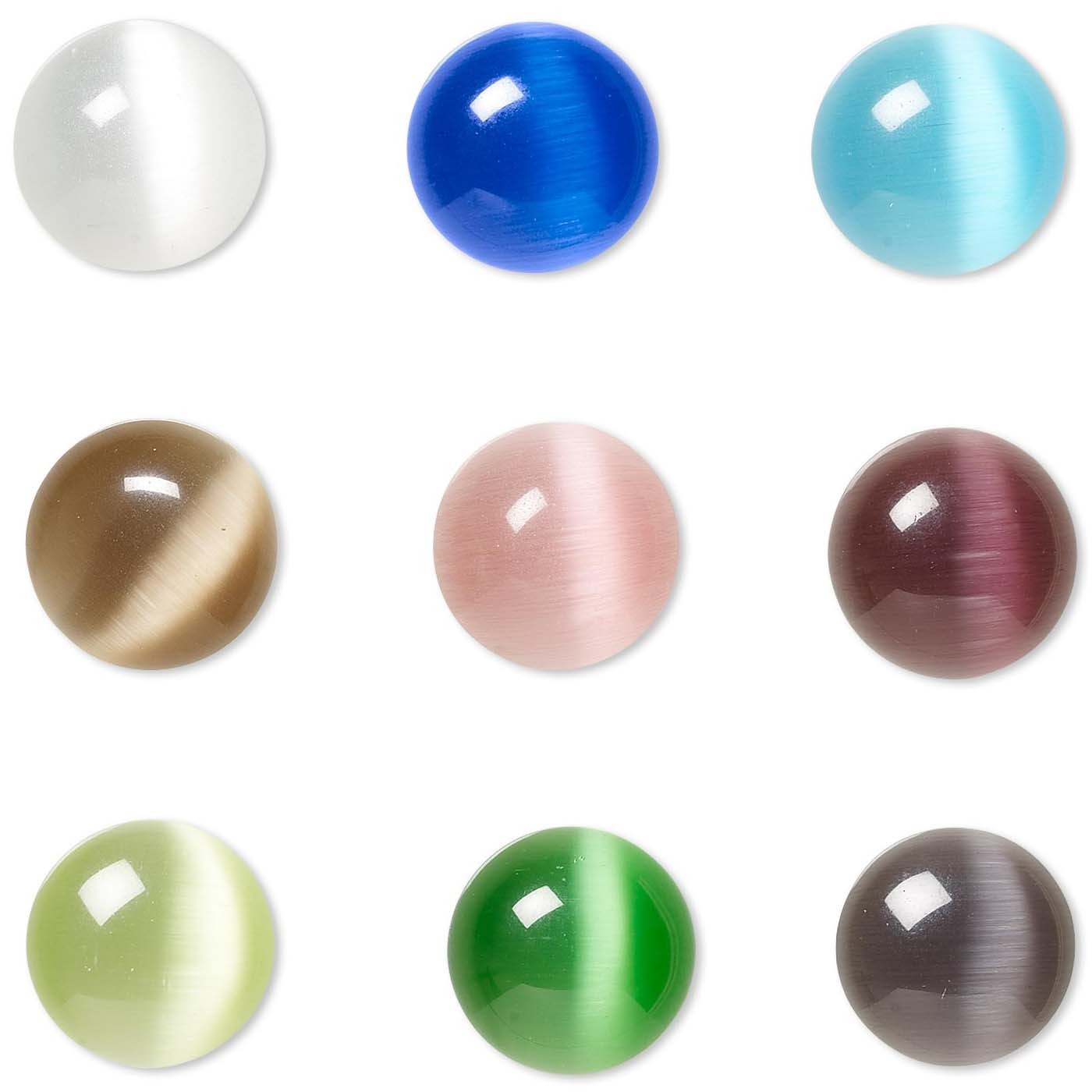 2 Smooth Grade A Glass Cats Eye Fiber Optic 14mm Half Round Flat Back Cabochons