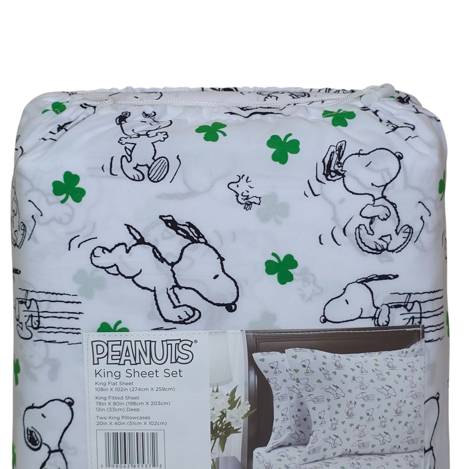 Peanuts Snoopy King Sheet Set Shamrock St Patrick's Day By Berkshire Spring