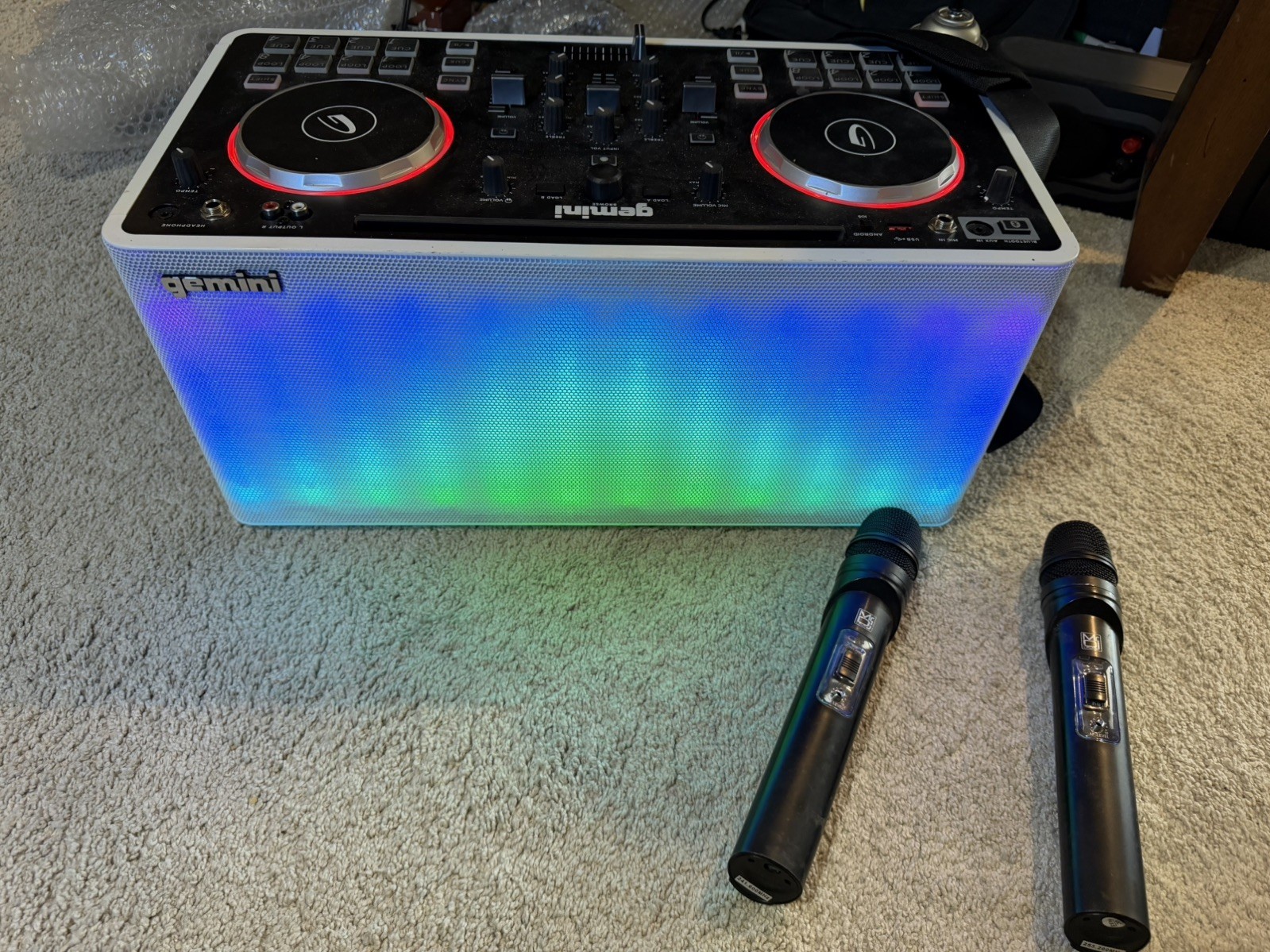 Gemini MIX2GO Portable DJ Mixer with Built-in Speakers and LED Light Show