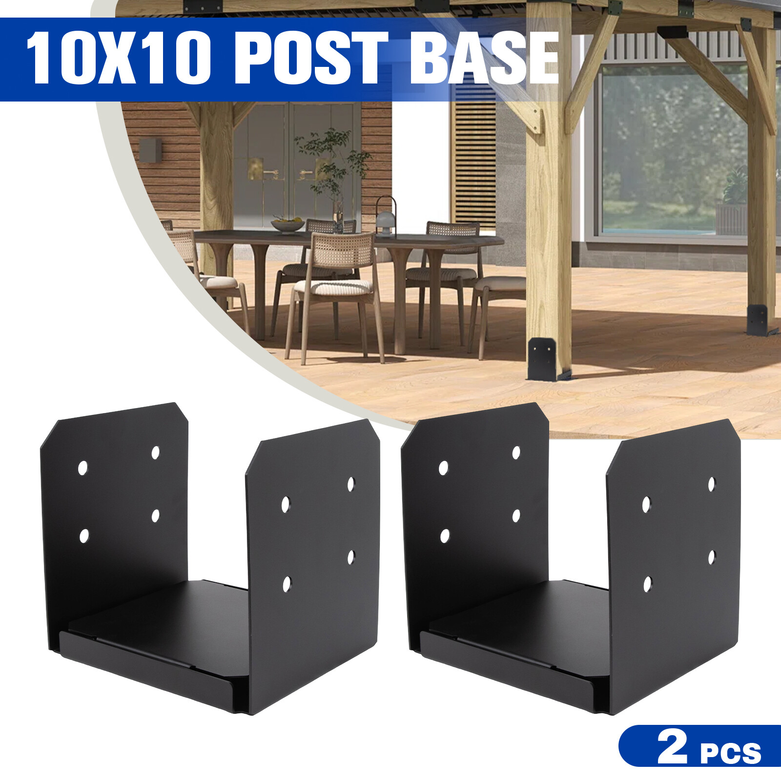 New 2-Pack 10x10 Post Base for Concrete with 1-Inch Standoff Pergola Bracket Kit