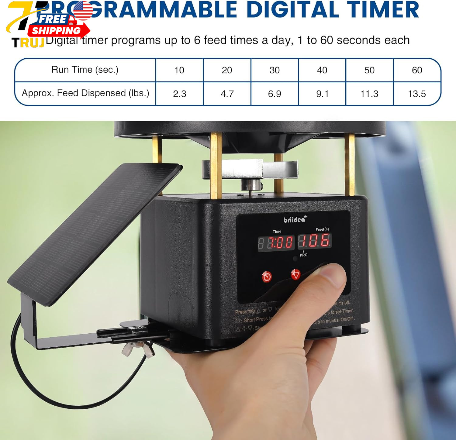 Deer Feeder Timer with Integrated Solar Panel Digital Automatic Metal Spin Plate