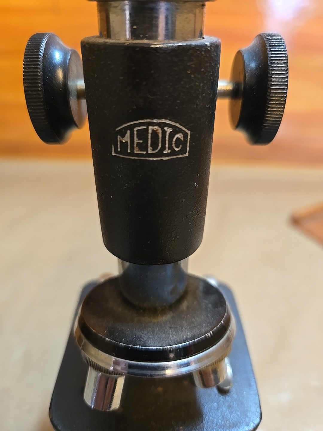 Vintage "Medic" Compound Microscope w/ Wooden Box; Two Data Cards Included