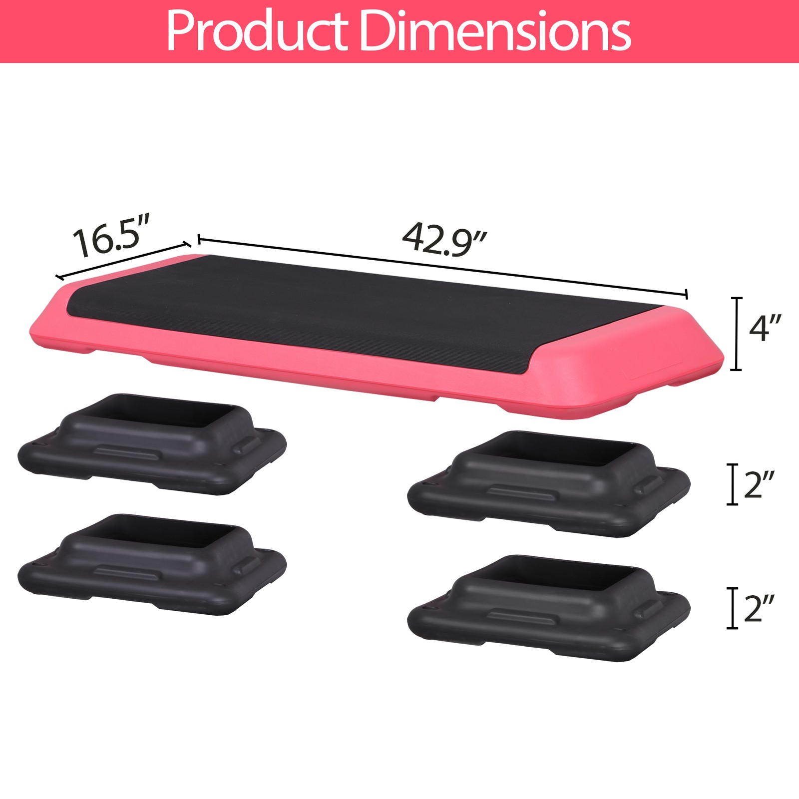 43'' Aerobic Step Platform Exercise Adjustable Workout Stepper with 4 Riser Pink