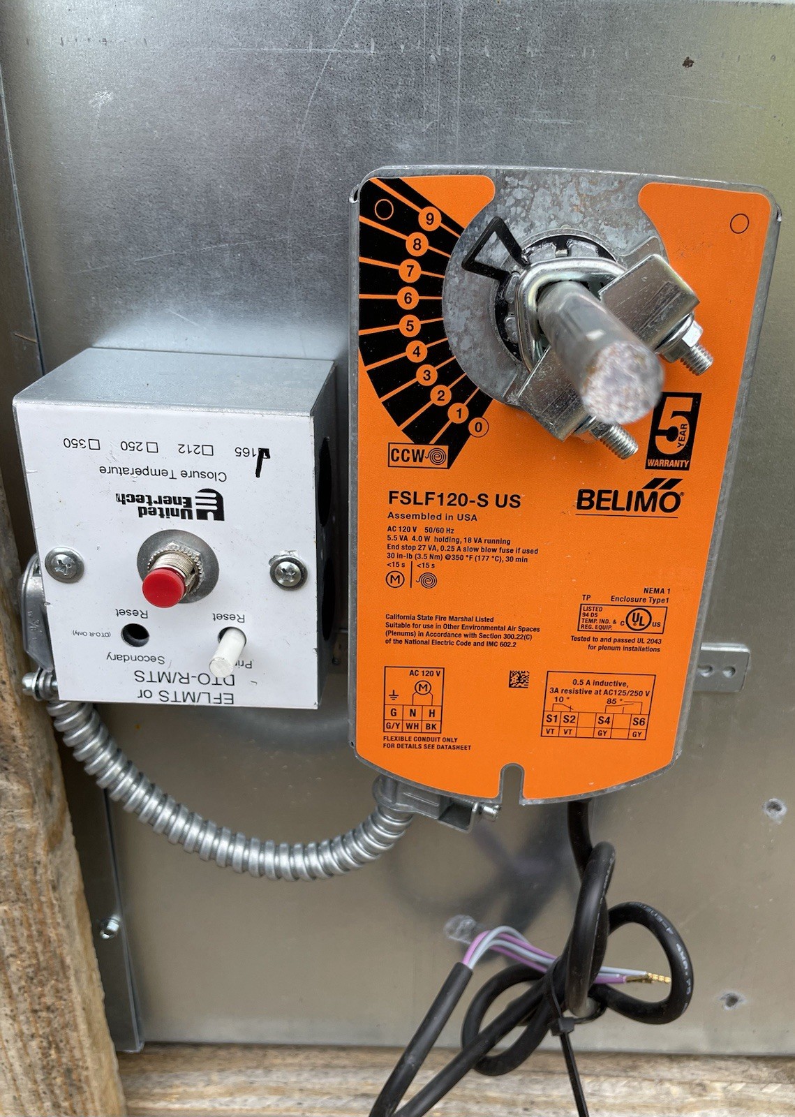Belimo FSLF120 Spring Return Damper Actuator 120VAC, 50/60Hz  W/ Enertech Sensor