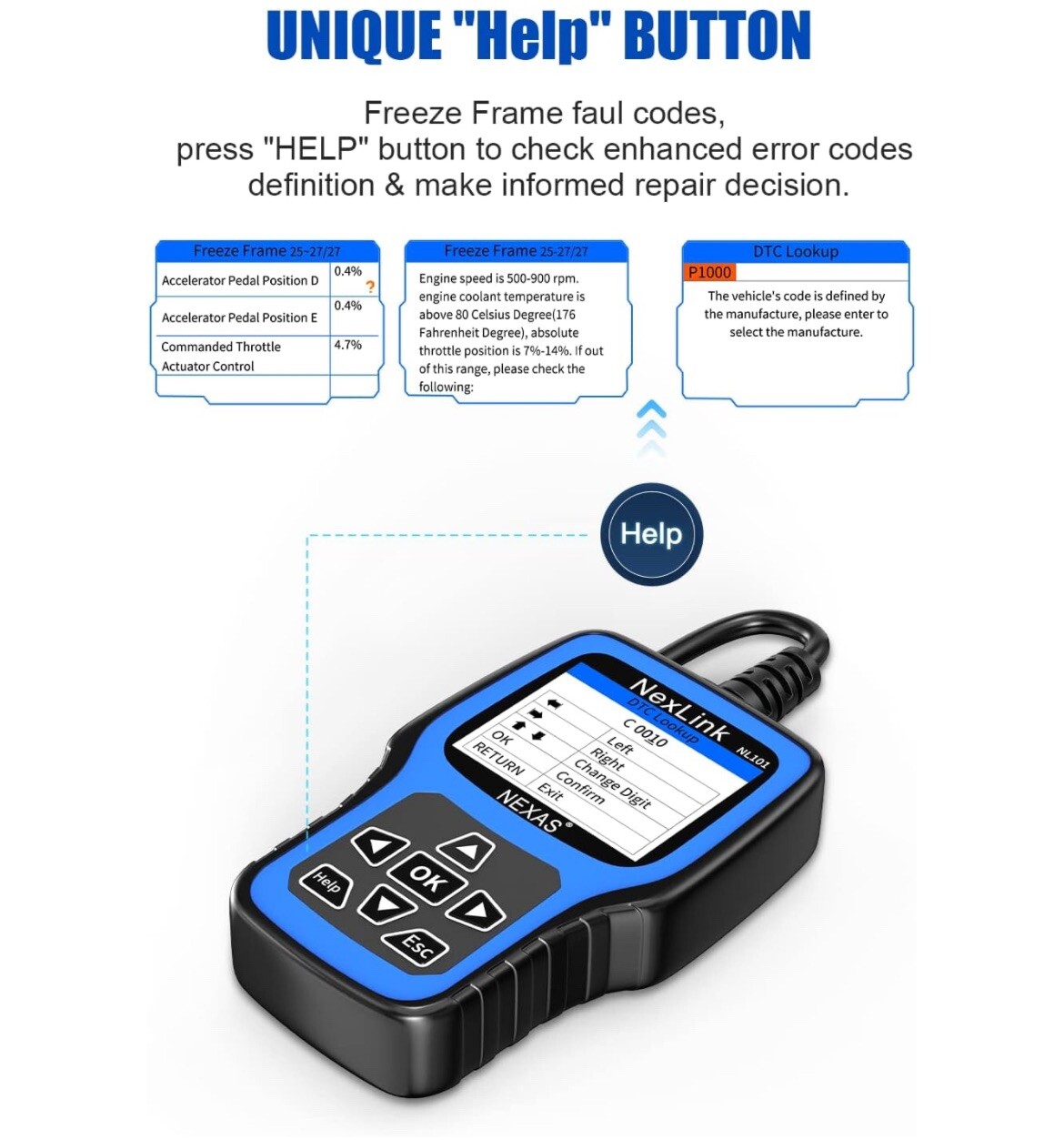 NL101 OBD2 Scanner Diagnostic Tool + Car Battery Test Check Engine Light