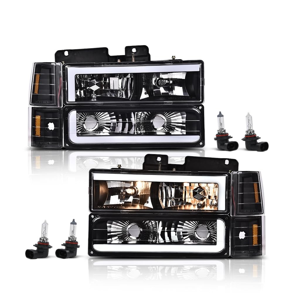 LED Headlights w/Bulbs L+R for GMC C/K1500 Yukon 94-99 Clear Black Amber Housing