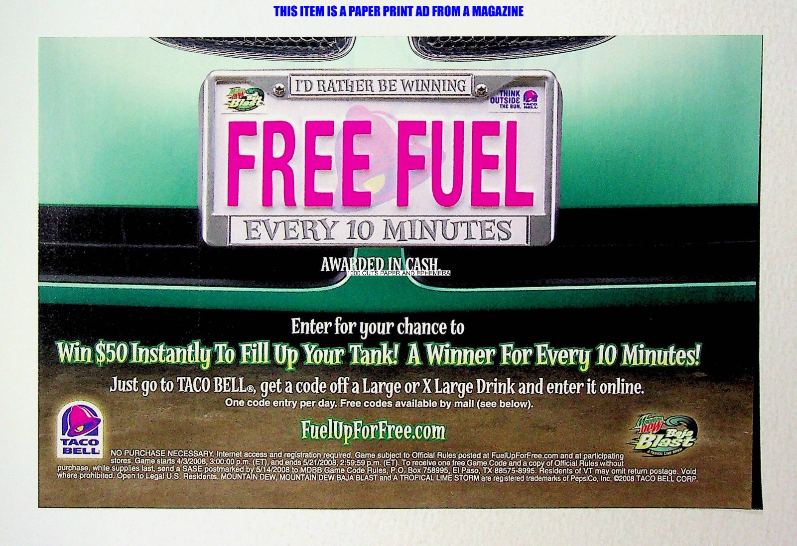 Taco Bell Mountain Dew Baja Blast Soda 2008 Print Magazine Ad Poster ADVERT