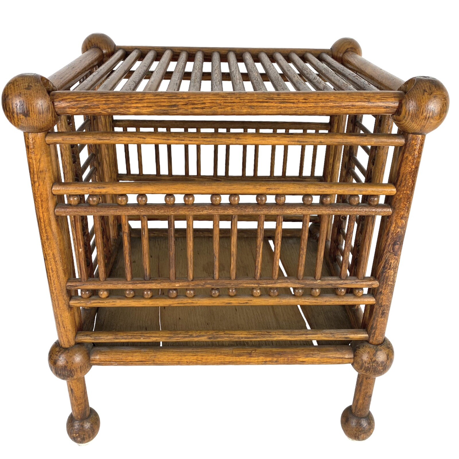 Antique Ball And Stick Fretwork Oak Footstool Victorian Flip Open Top