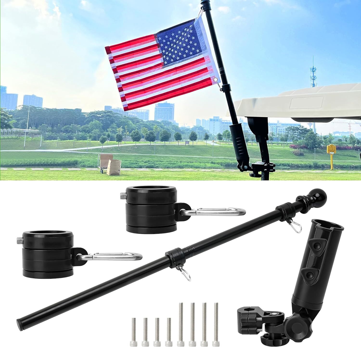 10L0L Golf Cart Flags with Pole and Mount for Yamaha EZGO Club Car Icon EV Star