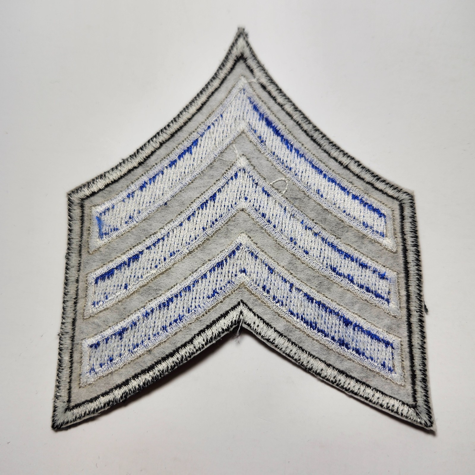 (2) Sergeant Chevron - 3.5" Wide - 3 Royal/White Stripes on BLACK Patch & Border