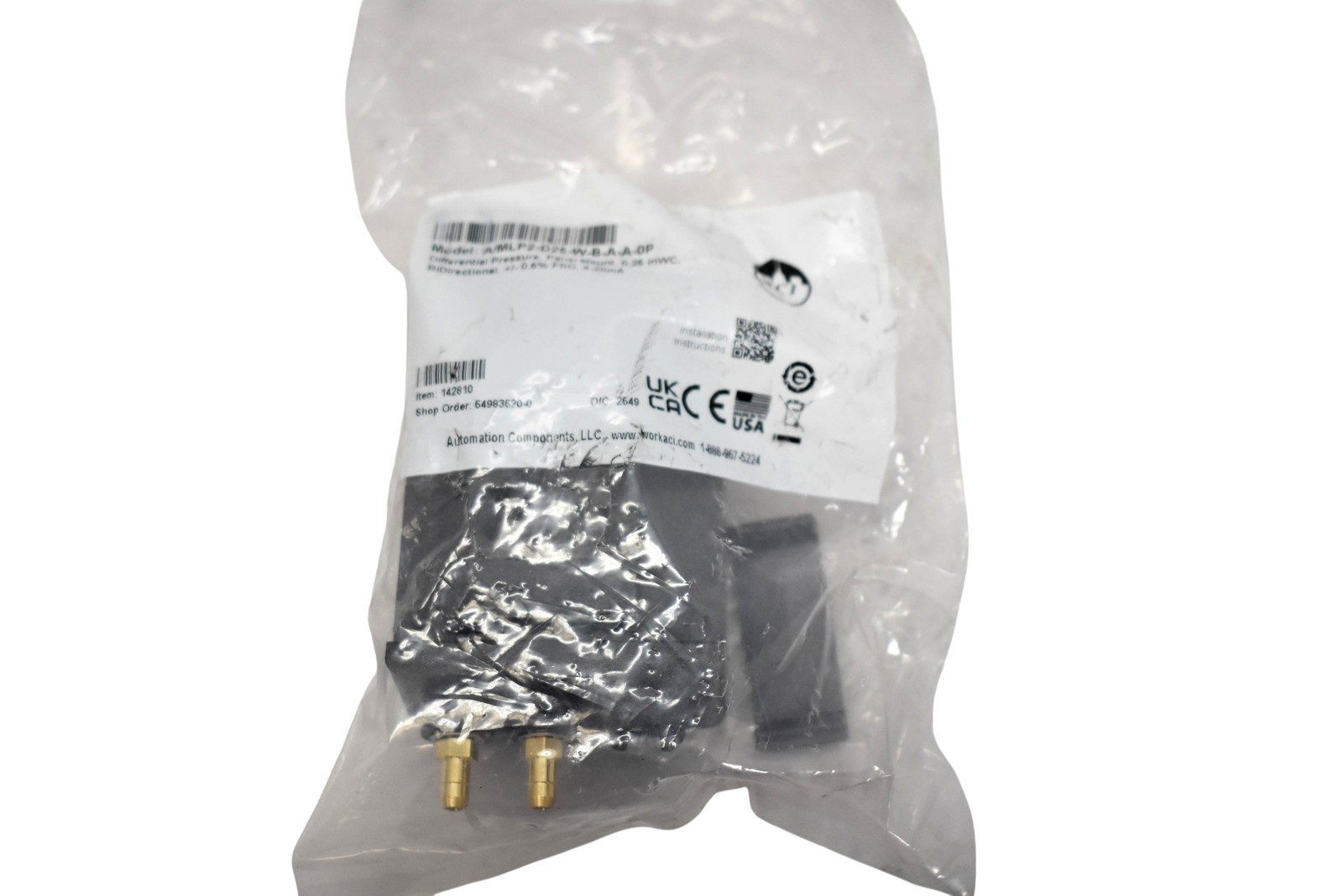 ACI A/MLP2-D25-W-B-A-A-0P Differential Low Pressure Sensor 0.25inWC 4-20mA