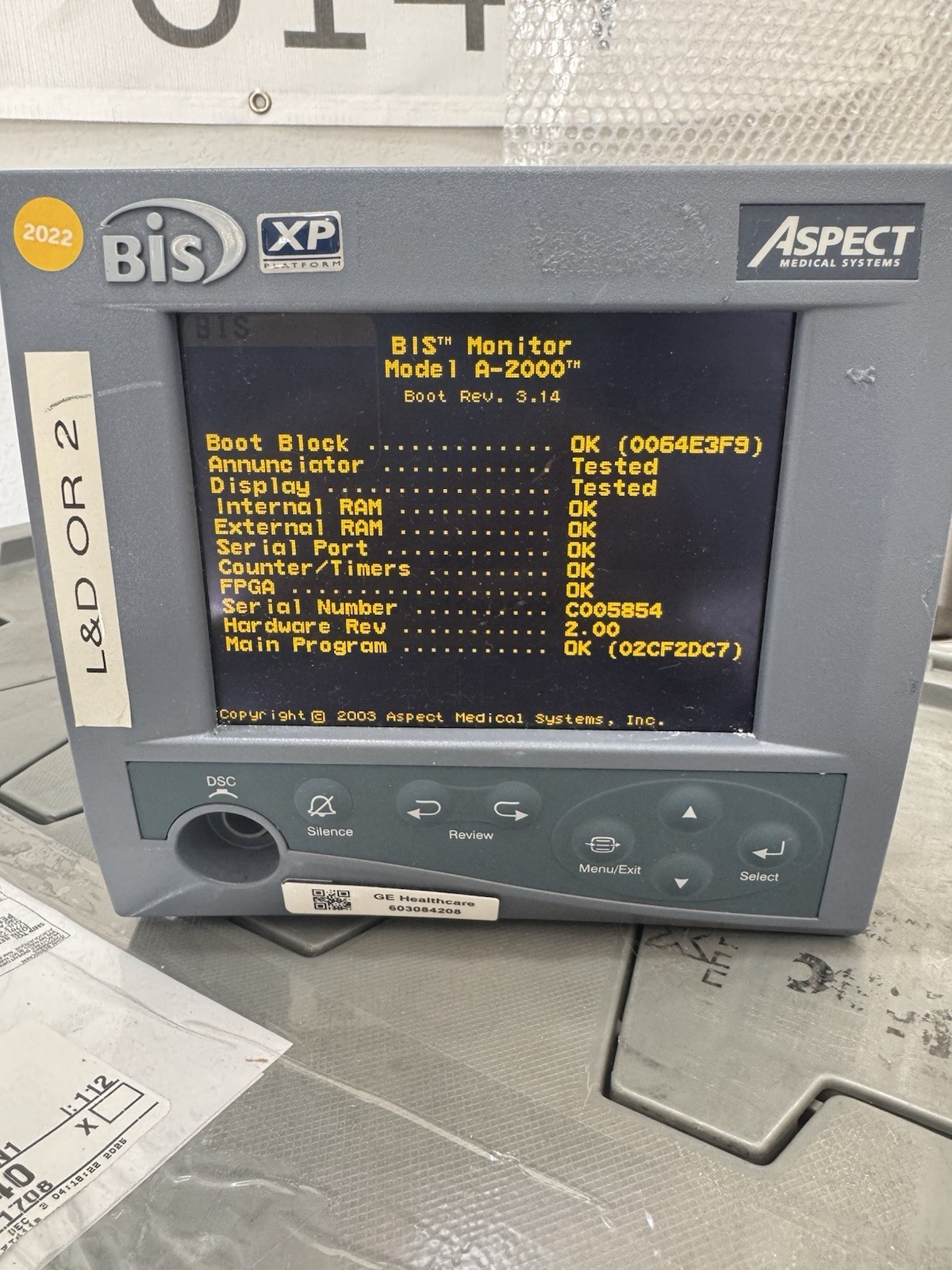 Aspect Bis XP a-2000 Monitor W/ dsc-XP 185-0070 Bispectral Index Monitor