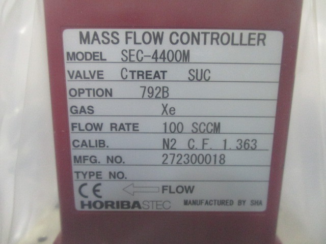 STEC SEC-4400M Mass Flow Controller, MFC, Xe, 100 SCCM, SEC-4400, 424110