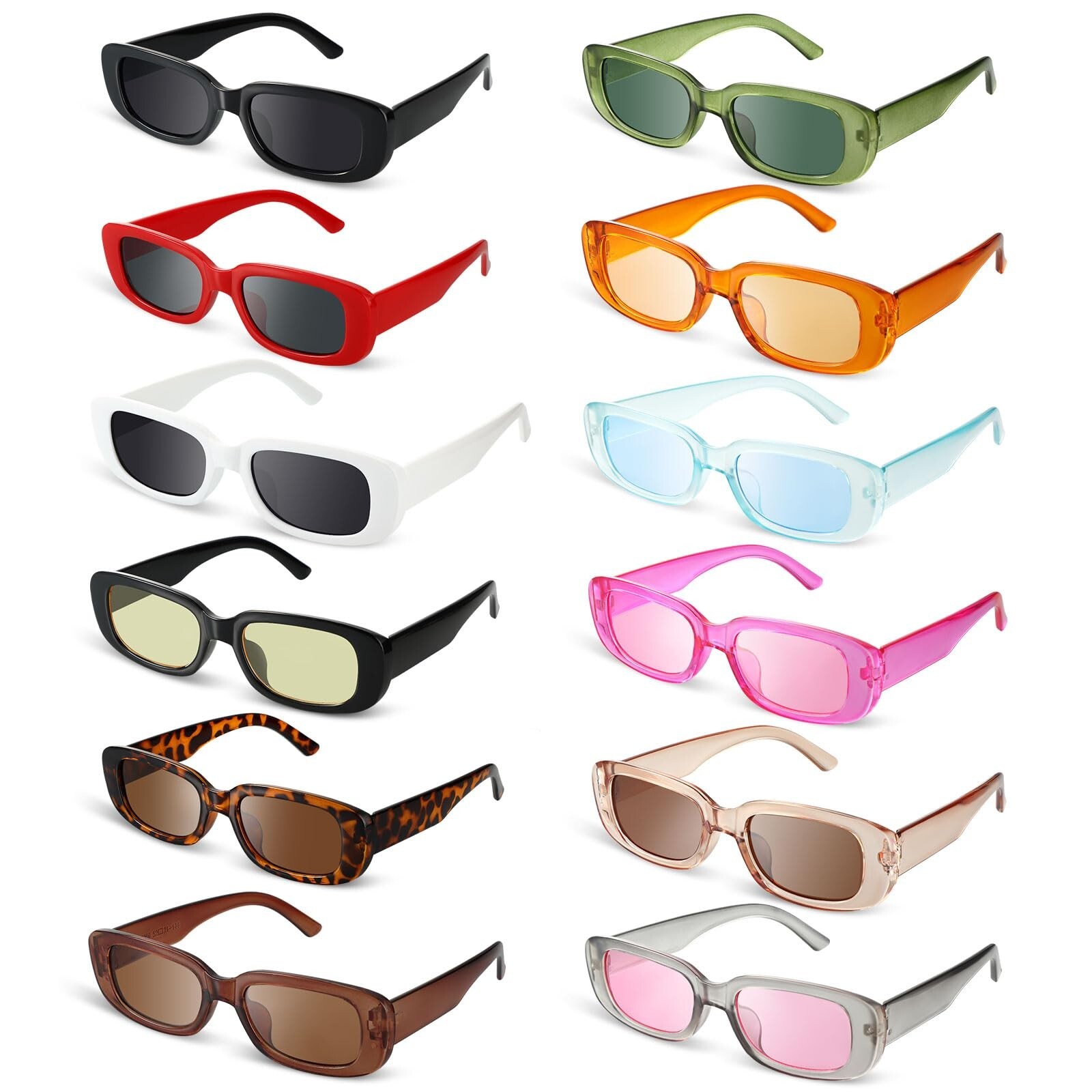 Frienda 12 Pack Rectangle Sunglasses for Women Retro Vintage Square Aesthetic...