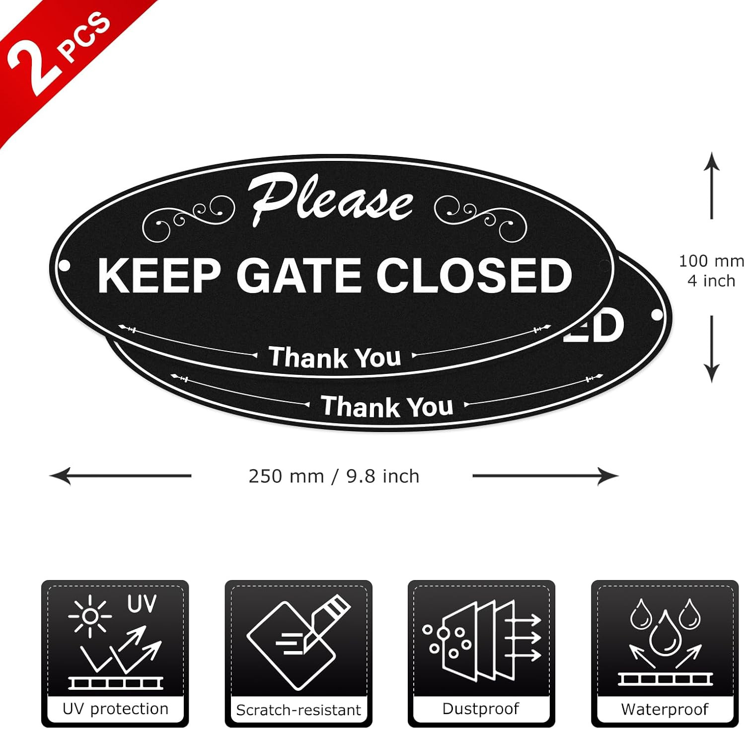 2 Pack Please Keep Gate Closed Sign 10 x 4 Inch Reflective Aluminum Yard Sign Ru