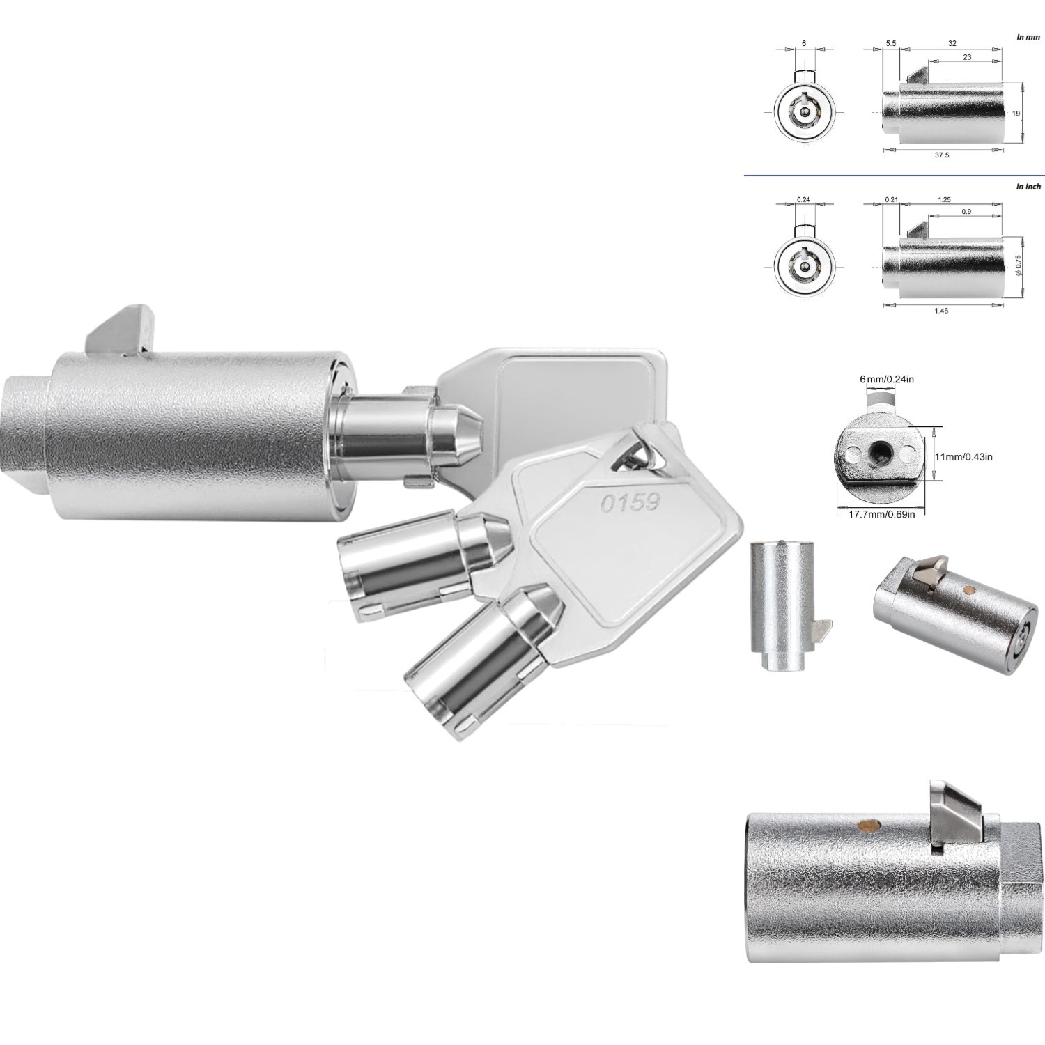 Tubular Vending Machine Lock Keyed Alike Soda Snack Candy Machine Lock 3 Keys