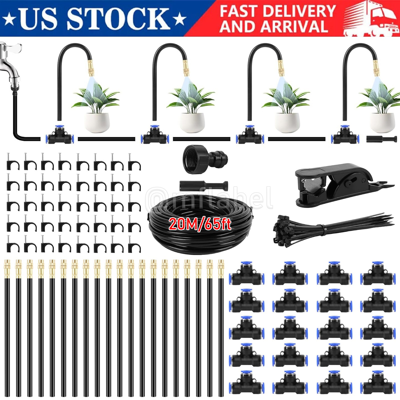 65ft Drip Irrigation Kit Garden Irrigation System Plant Watering Drip Adjustable