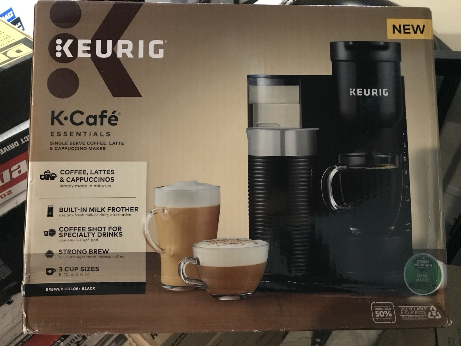 Keurig K-Café Essentials Black: Coffee, Latte & Cappuccino Maker - K-Cup Brewer