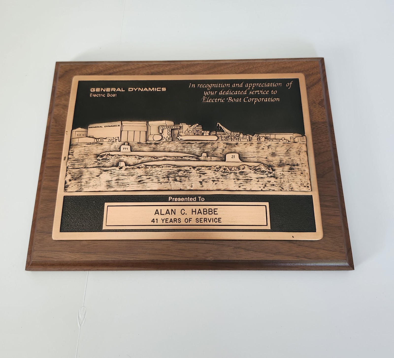 Vintage General Dynamics Electric Boat Submarine Plaque Personalized Retirement