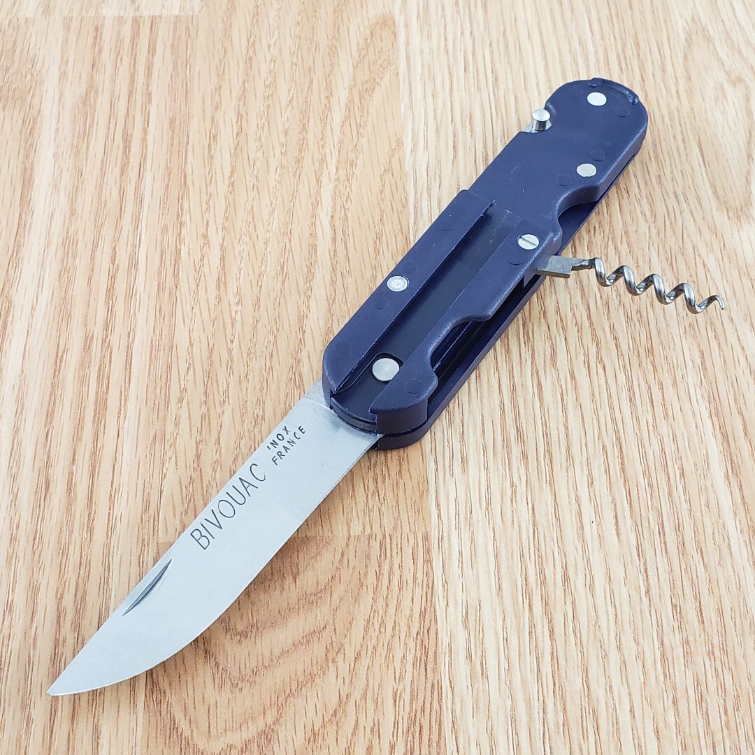 TB Outdoor Bivouac Multi Tool Corkscrew Large/Small Blade Spoon Fork Blue Handle