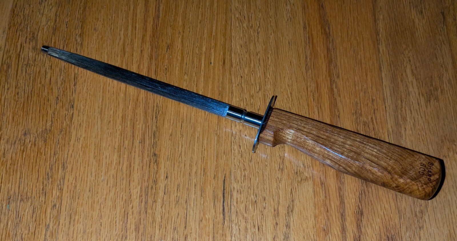 Vintage Cutlery Knife Sharpener Honing Steel Rod Wood Handle 12" Inch Clean Vtg