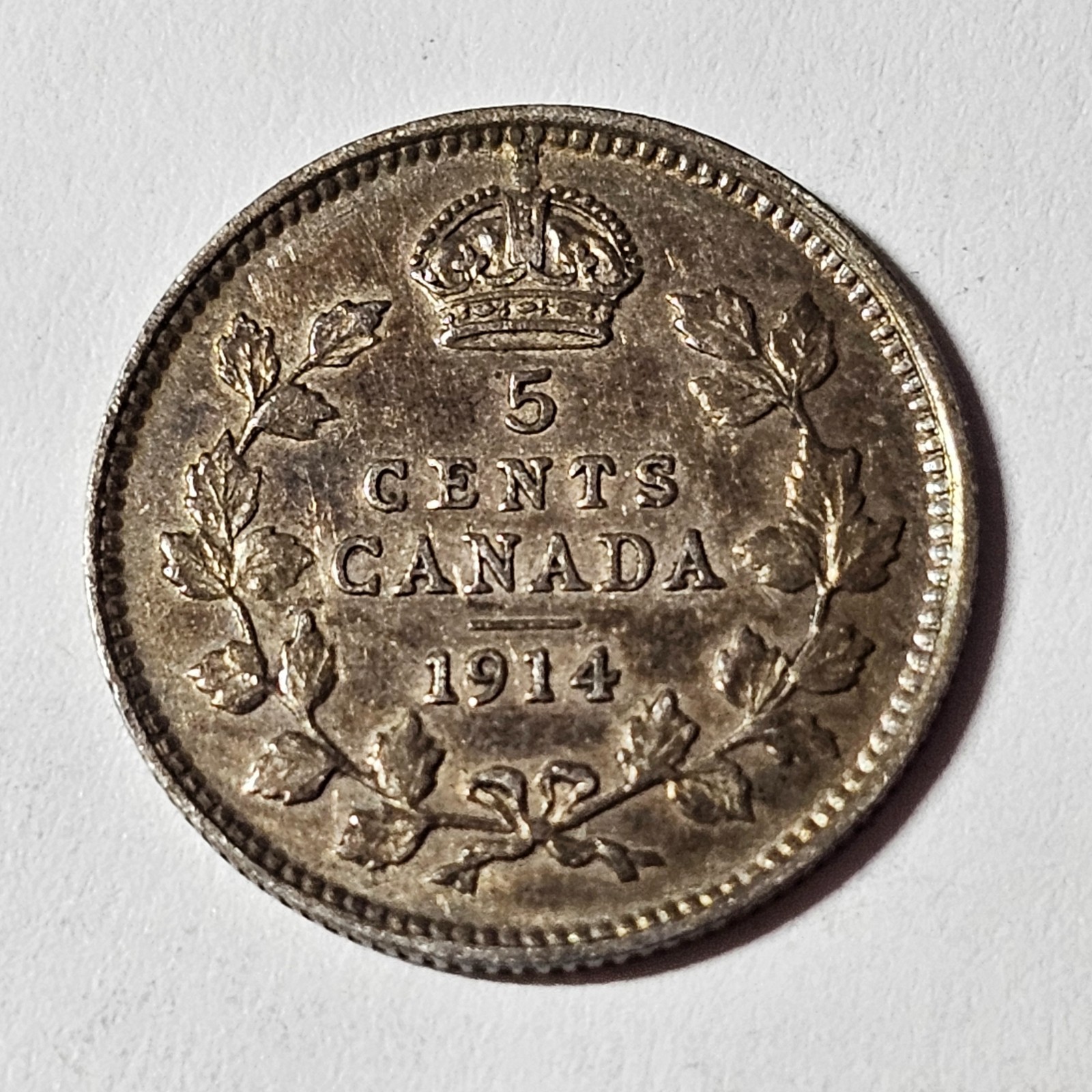 1914 - HIGH GRADE - Canada 5 five cents SILVER - LOW COMBINED SHIP - C5-249