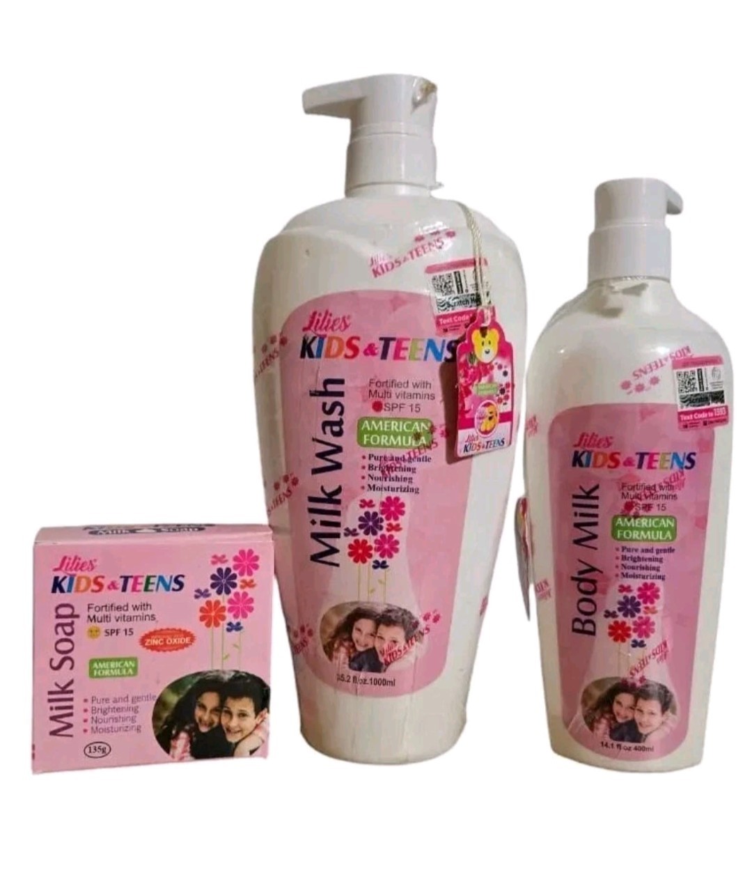Lilies Kids And Teens Body Milk 400ml, Soap, Shower Gel 1000ml, SPF 15