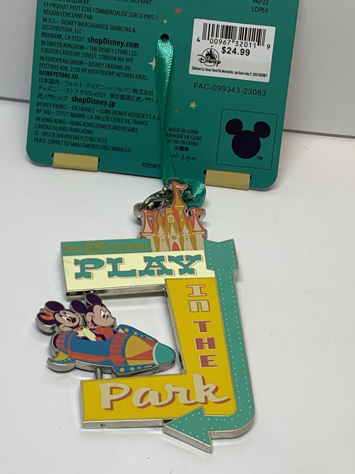 Disney Play In The Park Mickey & Minnie Christmas Ornament Metal Spinner NEW