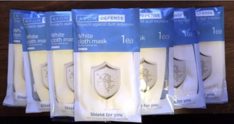 Lot of 8 Avon Defense White Cloth Masks, Adult Size, cotton blend, new